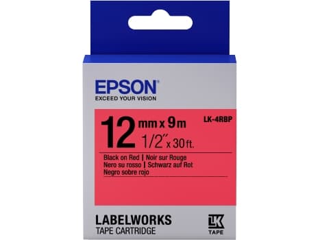 Epson LabelWorks LK-4RBP - Svart på rødt - Rull (1,2 cm x 9 m) 1 kassett(er) merketape - for LabelWorks LW-1000, 300, 400, 600, 700, 900, K400, Z5000