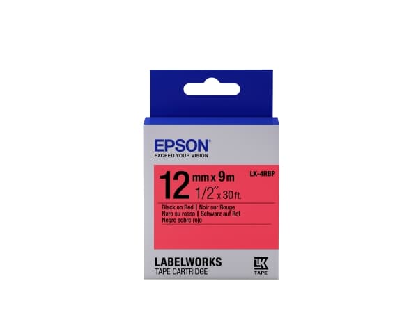 Epson LabelWorks LK-4RBP - Svart på rødt - Rull (1,2 cm x 9 m) 1 kassett(er) merketape - for LabelWorks LW-1000, 300, 400, 600, 700, 900, K400, Z5000