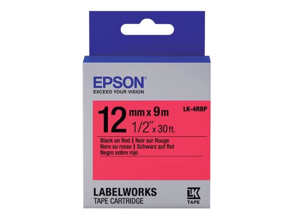 Epson LabelWorks LK-4RBP - Svart på rødt - Rull (1,2 cm x 9 m) 1 kassett(er) merketape - for LabelWorks LW-1000, 300, 400, 600, 700, 900, K400, Z5000