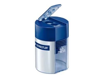 STAEDTLER - Blyantspisser med beholder - 2 hull - blå/sølv - metall, polystyren