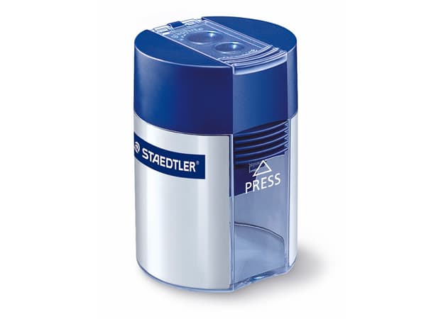 STAEDTLER - Blyantspisser med beholder - 2 hull - blå/sølv - metall, polystyren