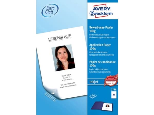 Avery 2788, Bläckstråleutskrift, A4 (210x297 mm), Satin, 100 g/m ^, Vit, FSC Mix Credit