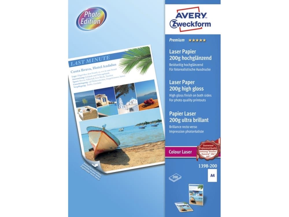 Avery Zweckform Superior Colour Laser Paper 1398 - Blank - vit - A4 (210 x 297 mm) - 200 g/m² - 200 ark fotopapper