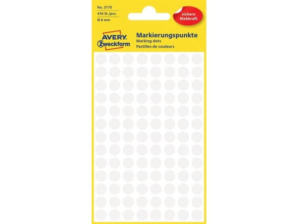 Avery Zweckform - Fargekodeprikk - 0,8 cm diameter - hvit (en pakke 416)