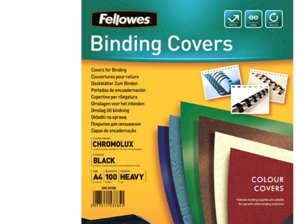 Fellowes Chromo - A4 (210 x 297 mm) - svart - 250 g/m² - 100 stk bindningsskydd - för Fellowes Galaxy 500, Galaxy Wire, Pulsar+ 300, Quasar+ 500, Sta
