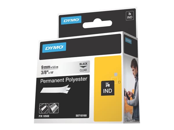 DYMO - Polyesteri - sort på klart - Rulle (0,9 cm x 5,5 m) 1 kassette(r) permanent tape - for Rhino 4200, 6000, 6000 Hard Case Kit (kovalevysarja)