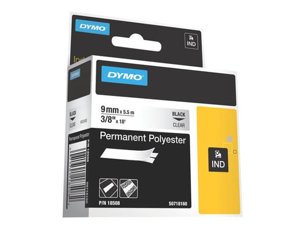 DYMO - Polyesteri - sort på klart - Rulle (0,9 cm x 5,5 m) 1 kassette(r) permanent tape - for Rhino 4200, 6000, 6000 Hard Case Kit (kovalevysarja)