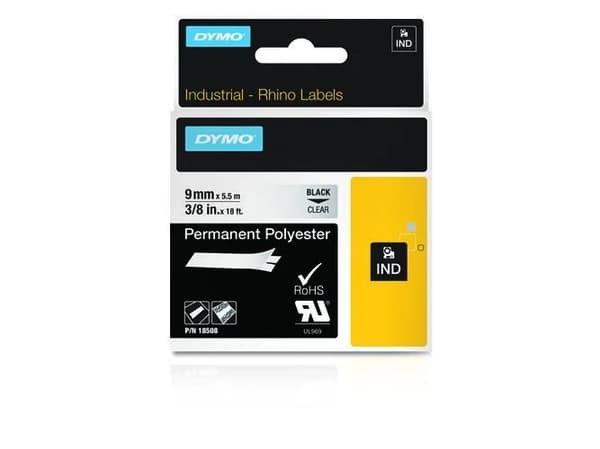 DYMO - Polyesteri - sort på klart - Rulle (0,9 cm x 5,5 m) 1 kassette(r) permanent tape - for Rhino 4200, 6000, 6000 Hard Case Kit (kovalevysarja)