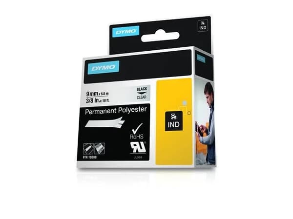 DYMO - Polyesteri - sort på klart - Rulle (0,9 cm x 5,5 m) 1 kassette(r) permanent tape - for Rhino 4200, 6000, 6000 Hard Case Kit (kovalevysarja)