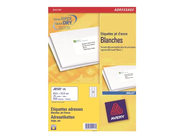 Avery - 33.9 x 64 mm 600 stk (25 ark x 24) adresslappar