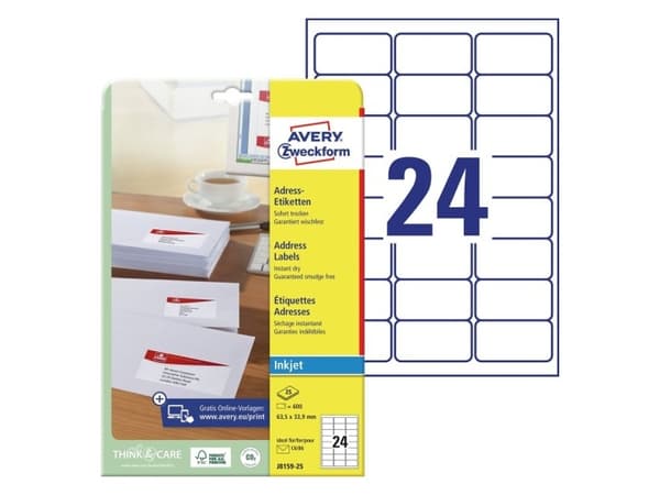 Avery - 33.9 x 64 mm 600 stk (25 ark x 24) adresslappar