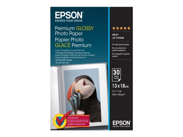 Epson Premium Glossy Photo Paper - Blank - 130 x 180 mm - 255 g/m² - 30 ark fotopapir - for EcoTank ET-1810, 2810, 2811, 2814, 2815, 2820, 2825, 2826