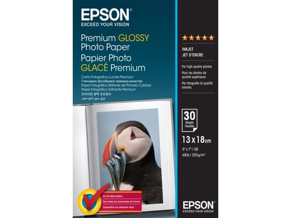Epson Premium Glossy Photo Paper - Blank - 130 x 180 mm - 255 g/m² - 30 ark fotopapir - for EcoTank ET-1810, 2810, 2811, 2814, 2815, 2820, 2825, 2826