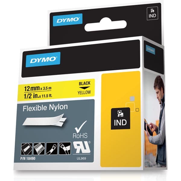 DYMO RhinoPRO Flexible Nylon - Nylon - gul - Roll (1.2 cm x 3.5 m) 1 kassett(er) flexibel tape - för Rhino 4200, 6000, 6000 Hard Case Kit