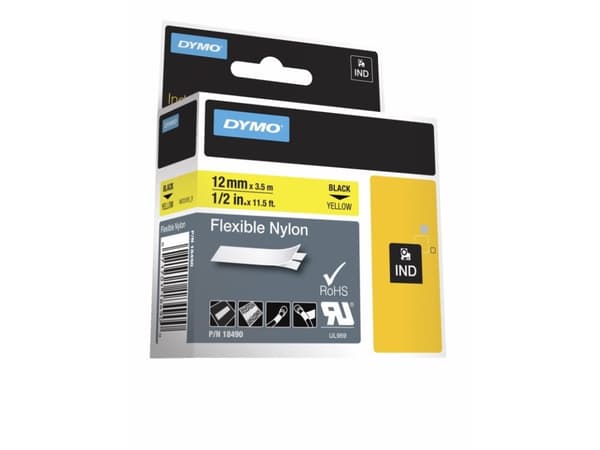 DYMO RhinoPRO Flexible Nylon - Nylon - gul - Roll (1.2 cm x 3.5 m) 1 kassett(er) fleksibelt bånd - for Rhino 4200, 6000, 6000 Hard Case Kit