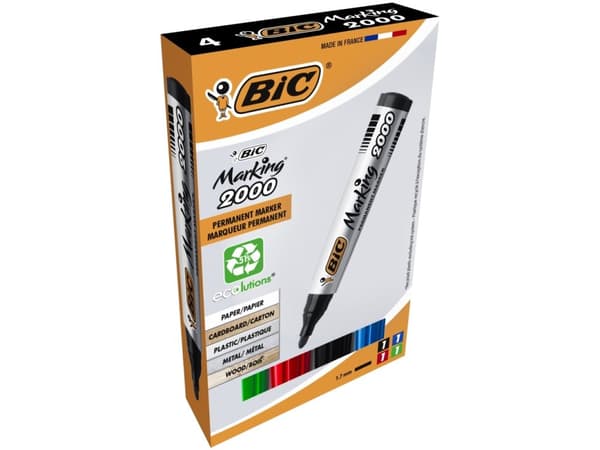 BIC Marking 2300 - Markering - permanent - svart, röd, blå, grön - alkoholbaserat bläck - 3.1-5.3 mm (paket om 4)
