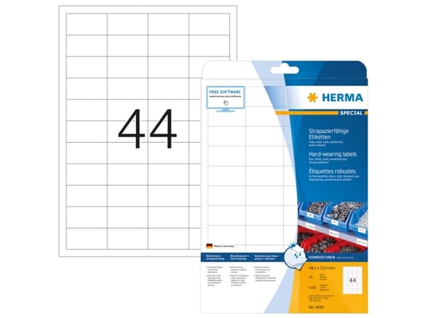 HERMA Special etiket 48.3 x 25.4 mm hvid mat selvklæbende permanent m/1100 etiketter (25 ark x 44 stk.)