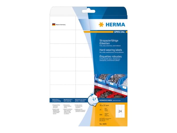 HERMA Special - Matt - permanent selvklebende - hvit - 70 x 37 mm 600 etikett(er) (25 ark x 24) filmetiketter