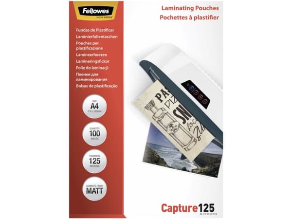 Lamineringslommer Fellowes A4 mat 125 micron - (100 stk.)