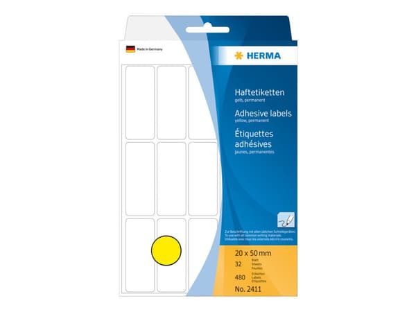 HERMA - Permanent klæbemiddel - gul - 20 x 50 mm 480 etikett(r) (32 ark x 15) etiketter