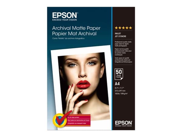 Epson Archival Matte Paper - Matt - A4 (210 x 297 mm) - 189 g/m² - 50 ark papir - for SureColor SC-P700, P900, T2100, T3100, T3405, T5100, T5400, T54