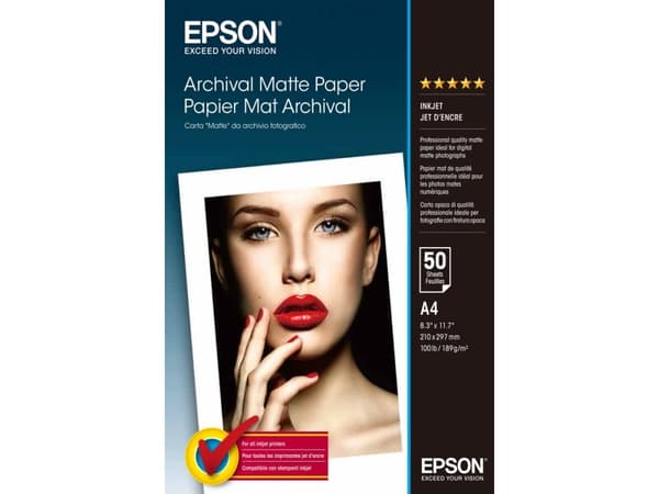 Epson Archival Matte Paper - Matt - A4 (210 x 297 mm) - 189 g/m² - 50 ark papir - for SureColor SC-P700, P900, T2100, T3100, T3405, T5100, T5400, T54