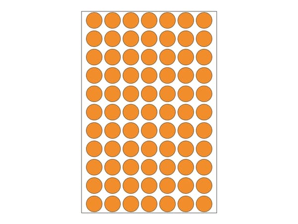 HERMA - Permanet adhesiv - luminøs oransje - 13 mm rund 1848 etikett(er) (24 ark x 77) merkelapper