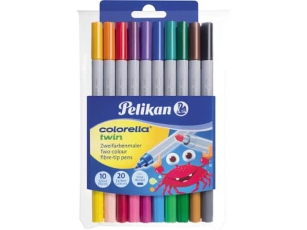 Pelikan Colorella twin C 304 - Fiberspetspenna med två spetsar - icke-permanent - för textil - blandfärger - 1-2 mm (paket om 10)