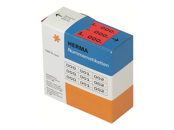 HERMA - Svart, rød - 10 x 22 mm 3000 etikett(er) (1000 ark x 3) selvklebende nummeretiketter