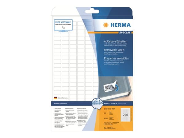 HERMA Special - Papir - matt - fjernbart selv-adhesiv - hvit - 17.8 x 10 mm 6750 etikett(er) (25 ark x 270) merkelapper