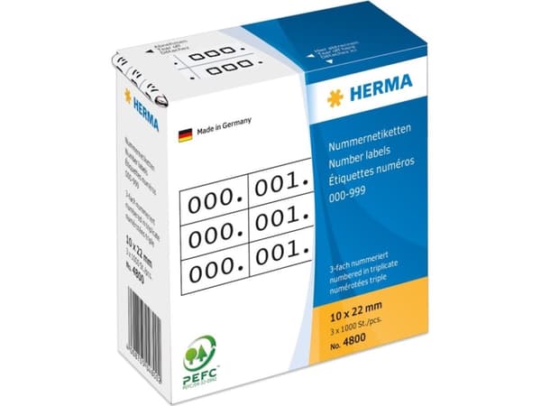 HERMA - Svart, hvit - 10 x 22 mm 3000 etikett(er) (1000 ark x 3) selvklebende nummeretiketter