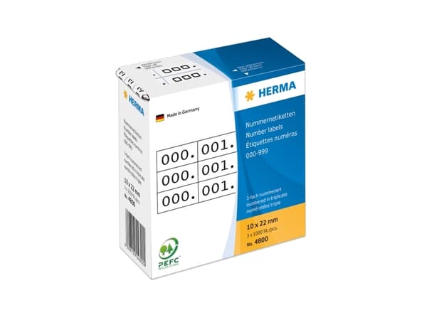 HERMA - Svart, hvit - 10 x 22 mm 3000 etikett(er) (1000 ark x 3) selvklebende nummeretiketter