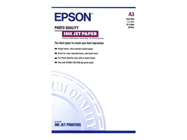 Epson Photo Quality Ink Jet Paper - Matt - bestruket - A3 (297 x 420 mm) - 102 g/m² - 100 ark papper - för SureColor SC-P700, P7500, P900, P9500, T21
