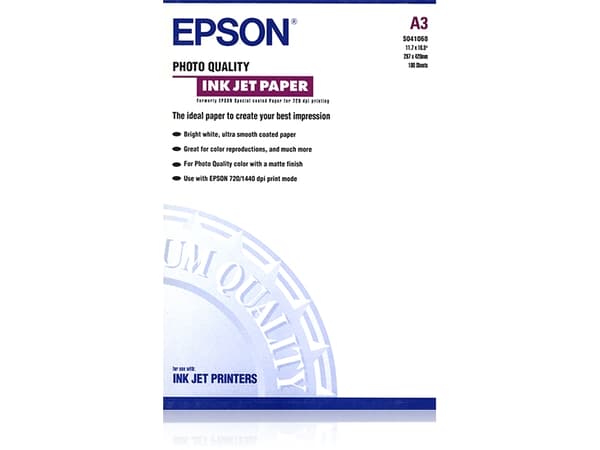 Epson Photo Quality Ink Jet Paper - Matt - bestruket - A3 (297 x 420 mm) - 102 g/m² - 100 ark papper - för SureColor SC-P700, P7500, P900, P9500, T21
