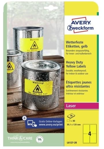 Avery Zweckform - Polyester - gul - 99.1 x 139 mm 80 etikett(er) (20 ark x 4) papir
