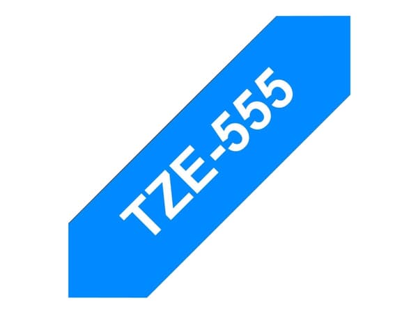 Brother TZe-555 - Hvitt på blått - Rull (2,4 cm x 8 m) 1 kassett(er) laminert teip - for Brother PT-D600; P-Touch PT-D800, P900, P950; P-Touch Cube P
