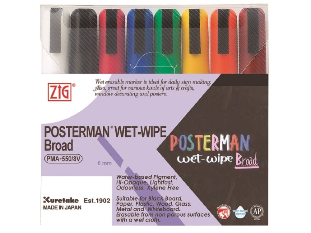 Marker ZIG Posterman wet-wipe 6mm 8 stk. (sæt)