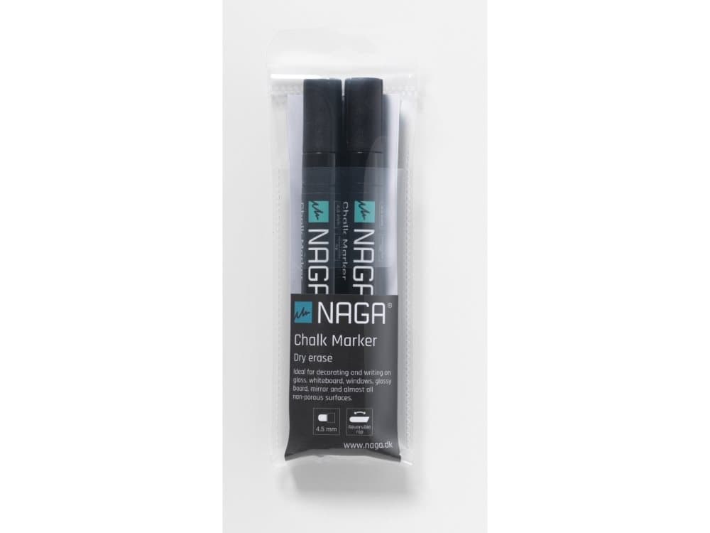 Glastavle marker sort 4,5 mm Dry Erase med vendbar spids fra rund til skrå - (2 stk.)