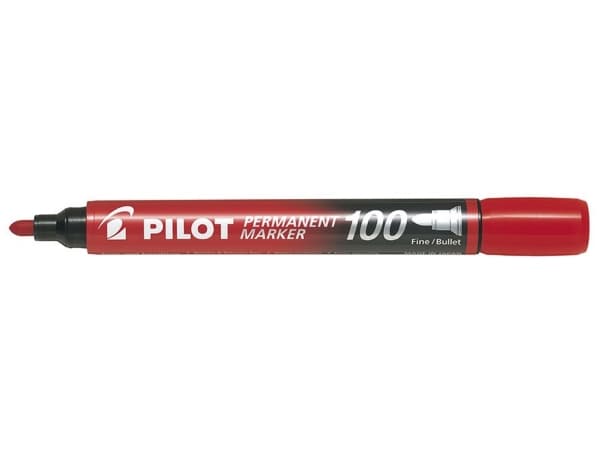 Pilot Permanent Marker 100 - Markør - permanent - rød - oljebasert blekk - 1 mm - fin