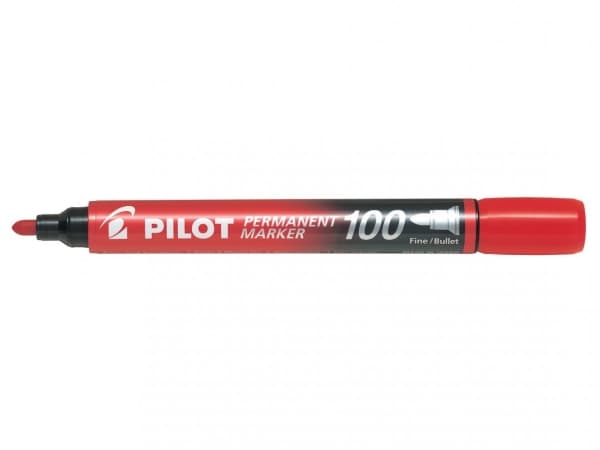 Pilot Permanent Marker 100 - Markør - permanent - rød - oljebasert blekk - 1 mm - fin