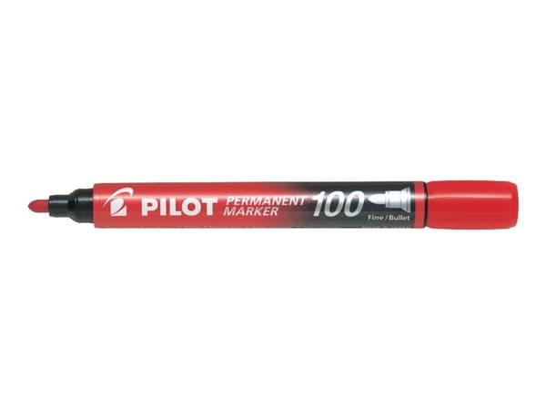 Pilot Permanent Marker 100 - Markør - permanent - rød - oljebasert blekk - 1 mm - fin