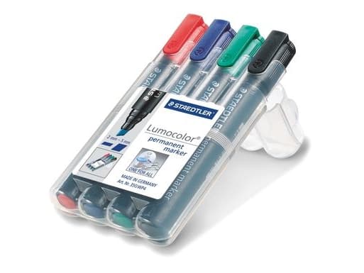 STAEDTLER Lumocolor - tussi - pysyvä - musta, punainen, sininen, vihreä - 2-5 mm (4 kpl)