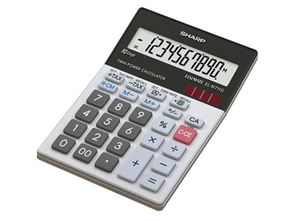 Sharp Elsi Mate EL-M711GGY - Skrivbordskalkylator - 10 siffror - solcellspanel, batteri - svart, vit