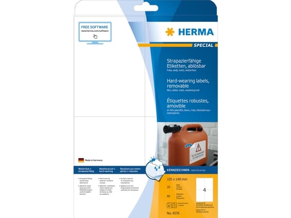 HERMA Special - Matt - fjernbart selv-adhesiv - hvit - A6 (105 x 148 mm) 80 etikett(er) (20 ark x 4) merkelapper