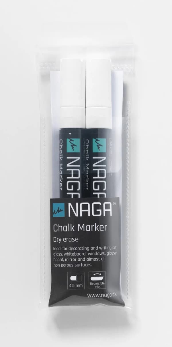 Chalkmarker NAGA hvid 4,5 mm - til glastavler - (2 stk.)