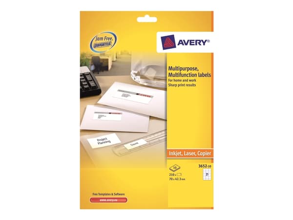 Avery Multi-Purpose Labels 3652 - Papir - permanet adhesiv - hvit - 70 x 42.3 mm 210 rull(er) (10 ark x 21) flerbruks merkelapper