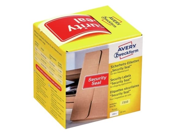 Plomberingsetikketer Avery 7130 rød 78x38 mm i dispenser m/100 stk.