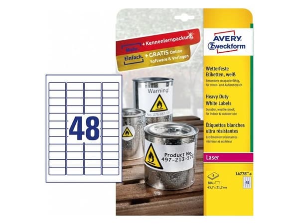 Avery Zweckform L4778-8, Avrundet rektangel, Permanent, DIN A4, Polyester, Matt, Laser