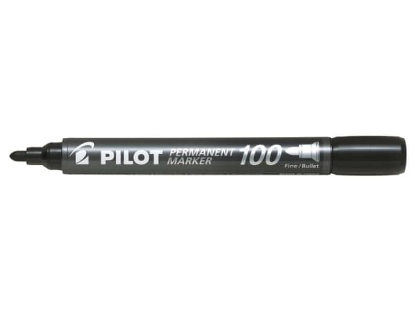 Pilot Permanent Marker 100 - Markør - permanent - svart, rød, blå, grønn - oljebasert blekk - 1 mm - fin (en pakke 4)