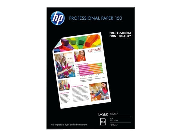 HP :n kiiltävä Photo-laserpaperi, 150 gsm, 150 arkkia, A4-koko, 210 × 297 mm, Lasertulostus, A4 (210x297 mm), Kiilto, 150 arkkia, 150 g/m², Valkoinen